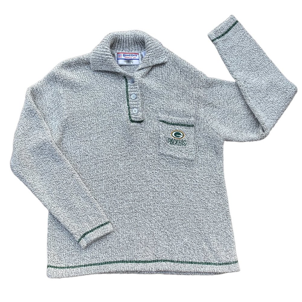 NFL Gameday Vintage 90s Knit Green Bay Packers Football Fandom Henley Sweater-M